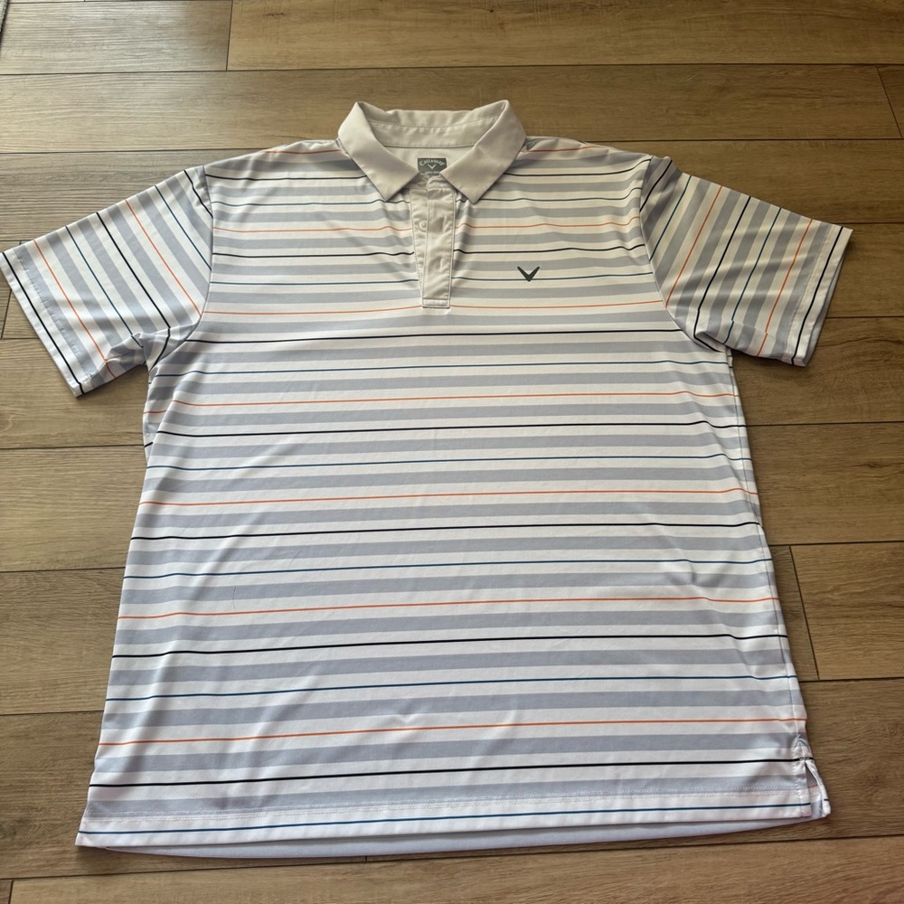 Callaway Men's Gray and White Striped Polo Shirt